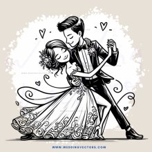 couple dancing with smiley face hearts and flowers