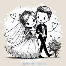 a wedding couple in black and white illustration