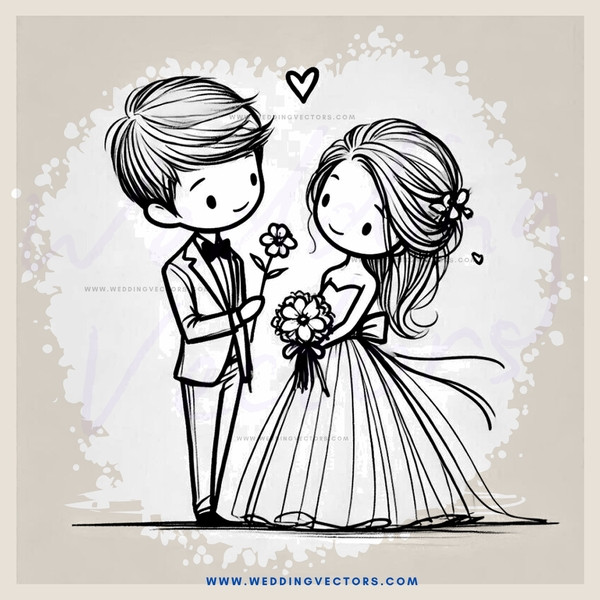 wedding couple in cartoon style