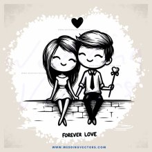 forever love couple cartoon drawing in black and white