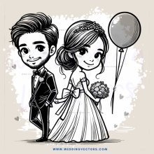 a bride and groom with balloon