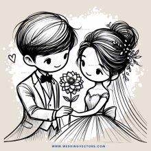 a couple with flowers and dresses