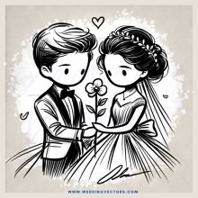 a couple holds a flower and each other's hands