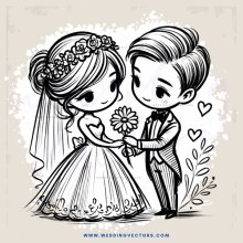 bride and groom exchange rings with a flower in between