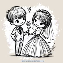 a bride and groom holding a flower