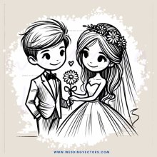 a boy and girl holding hands with flowers