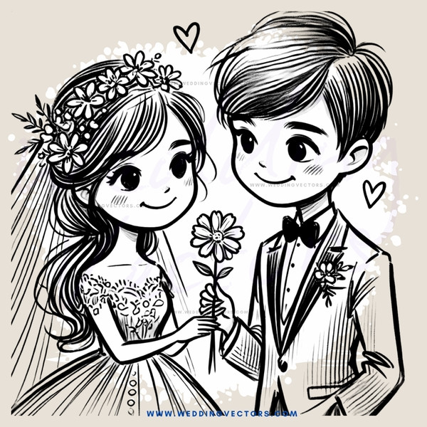 bride and groom holding flowers