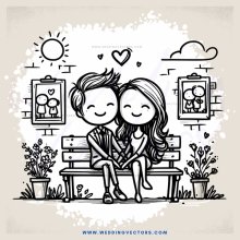 couple sitting on bench with potted plants and pictures