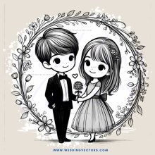 a boy and girl holding hands with flowers around them