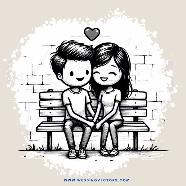 a cartoon drawing of two people on the bench