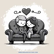 couple on love seat with heart decoration