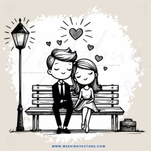 couple on bench with love and lust signs