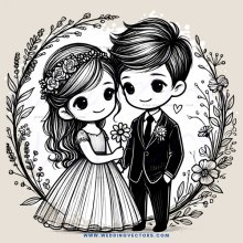 a couple in wedding attire with vines surrounding them