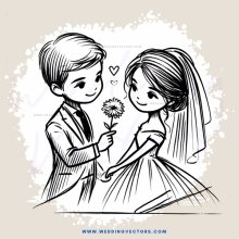 couple exchanging wedding rings and holding flowers