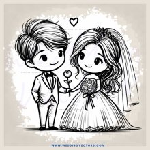 a bride and groom with long hair