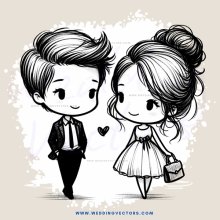 two people in black and white drawing