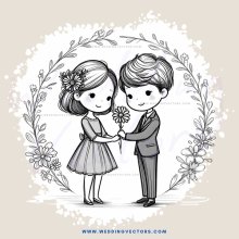 a young couple bending down to smile at each other with flowers in their hands