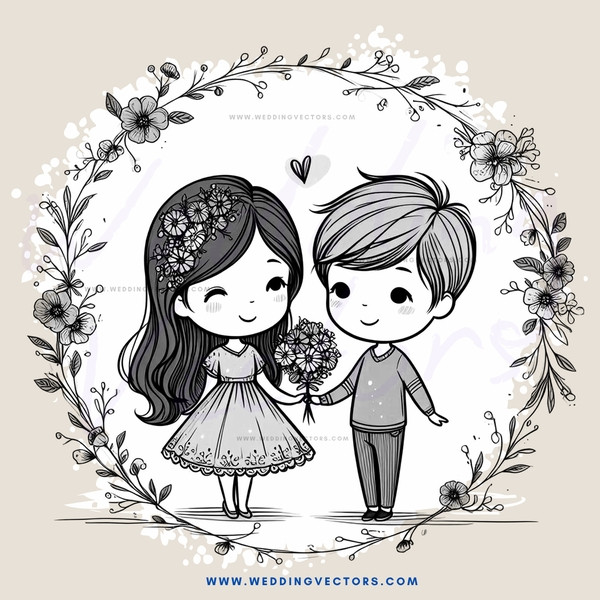 young couple holding flowers