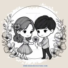 a boy and girl holding flowers