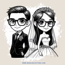 a bride and groom in a cartoon style drawing