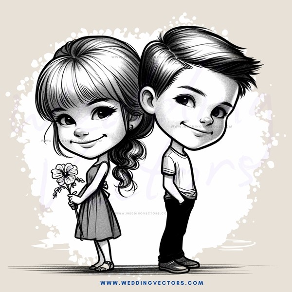 a cartoon picture of a girl holding a flower and a boy
