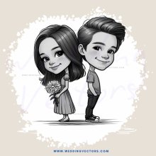 a girl holding flowers and a boy with his hands on his hips