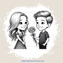 a boy and girl holding a flower