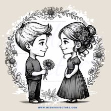 boy and girl holding flowers