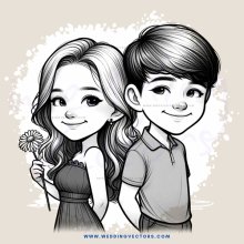 a girl holding a flower smiles next to a boy