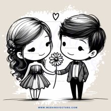 a girl and boy holding a flower
