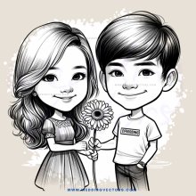 girl and boy with flowers
