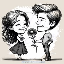 a boy and girl sharing a flower