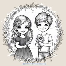 children in floral wreath picture