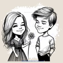 a boy and girl smiling with flowers