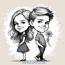 two people standing and smiling with flower in hand