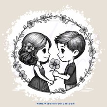 two children in an oval surrounded by flowers
