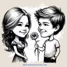 a boy and girl with flowers