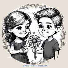 the boy and girl are holding flowers