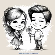 cartoon boy and girl holding flower petals