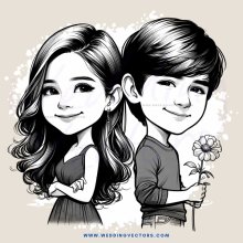 cartoon two girls on left and right holding flower