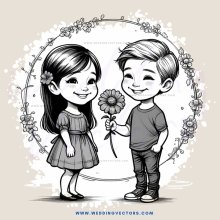 a boy and girl with flowers