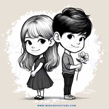 two children, one with flowers in hand