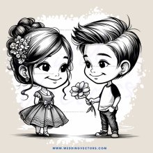 girl and boy holding flower