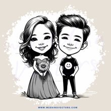 cartoon boy and girl standing together