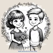 a boy and girl surrounded by flowers