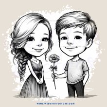 girl holding a flower for boy