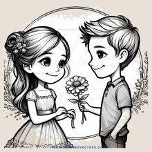 a boy and girl holding a flower together
