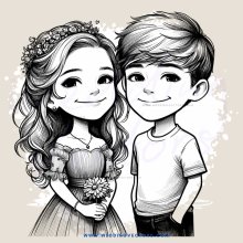a boy and girl in wedding attire