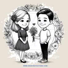 a boy and girl standing in front of an arch