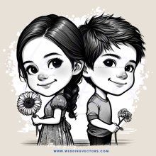 the girl and boy with flowers